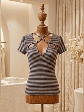 Free People Striped Fitted Top w/open Front Size Small